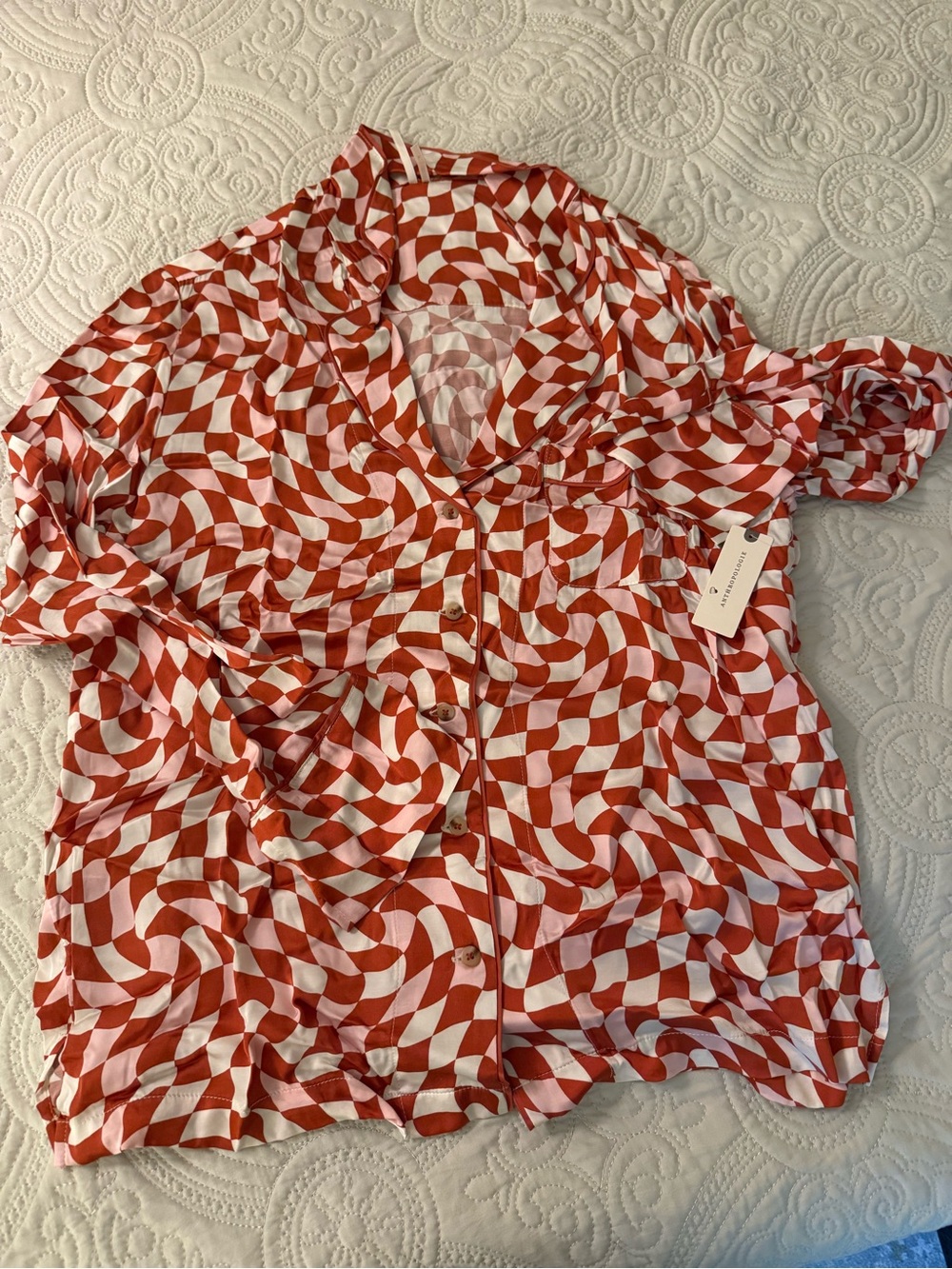 NWT Anthropologie Satin LS Pajama Top M